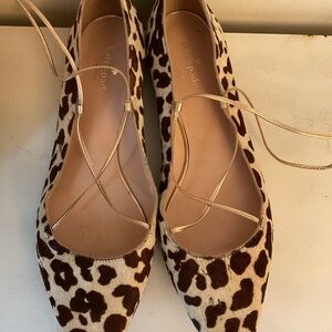 kate spade Leopard-Print Lace-Up Ballet Flats with Gold Straps